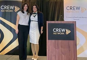 CREW Network president Cindy MacMillan from CREW Vancouver (left) welcomes CREW Ottawa president Sarah Crouch